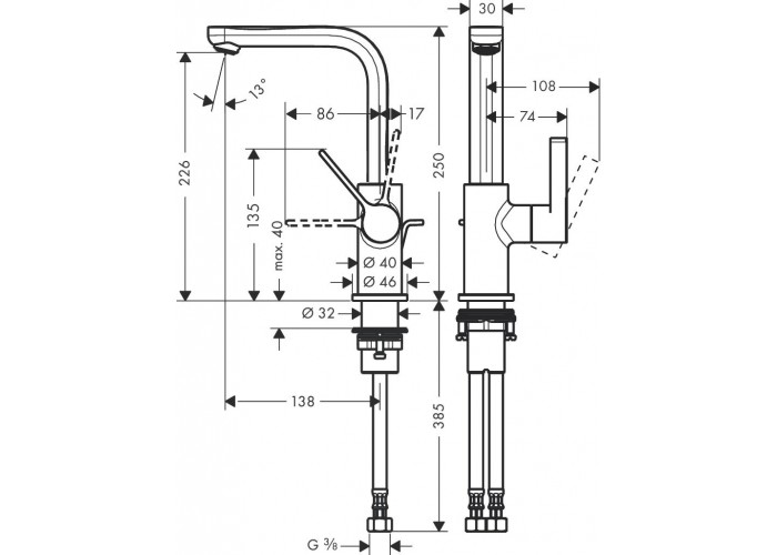 Смеситель для умывальника HANSGROHE Metris S (31159000)